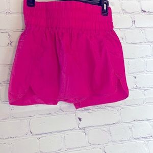 Thick waistband hot Barbie pink panty lined athletic workout shorts